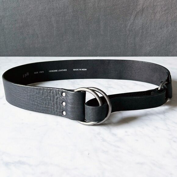 J Jill Black Leather Belt with Double Silver Rings - Women's Size XS - Picture 7 of 11